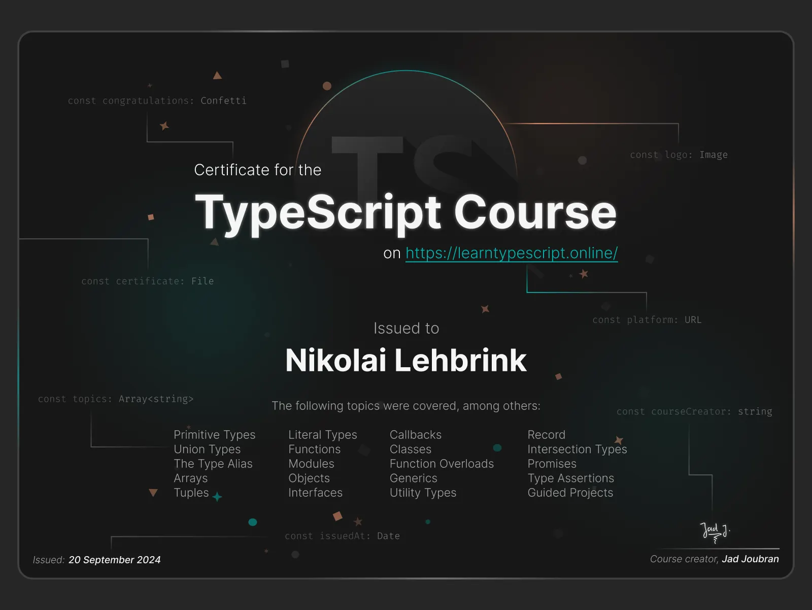 Online course certificate